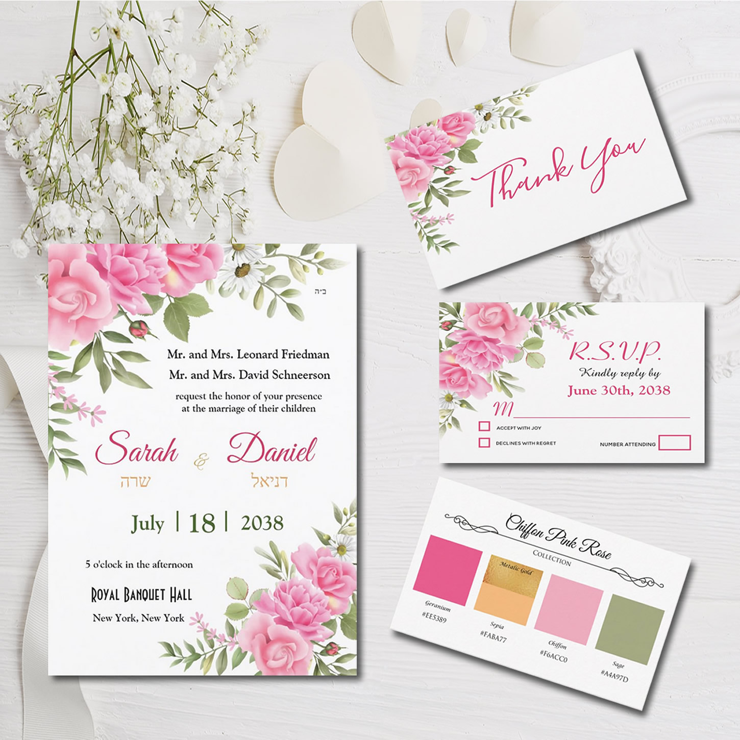 Chiffon Pink Rose Wedding Invitations Gifts Resources and Supplies