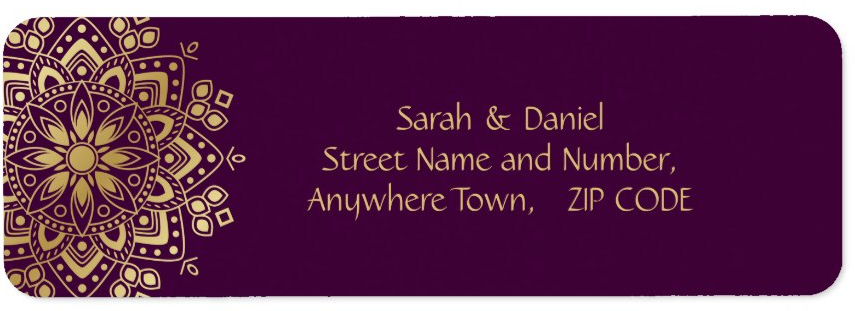 Gold Mandala on Purple Wedding Invitation Return Address labels