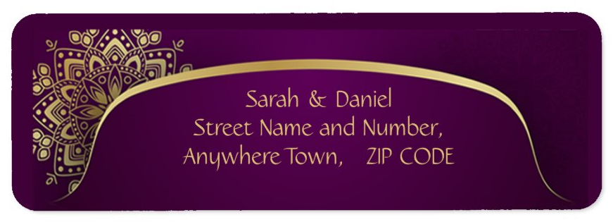 Gold Mandala on Purple Wedding Invitation Return Address labels