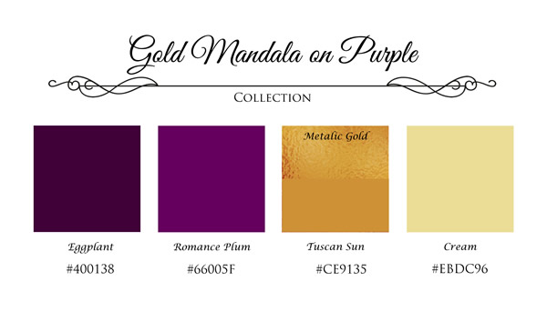 Gold Mandala on Eggplant Purple Jewish Wedding Color Palette